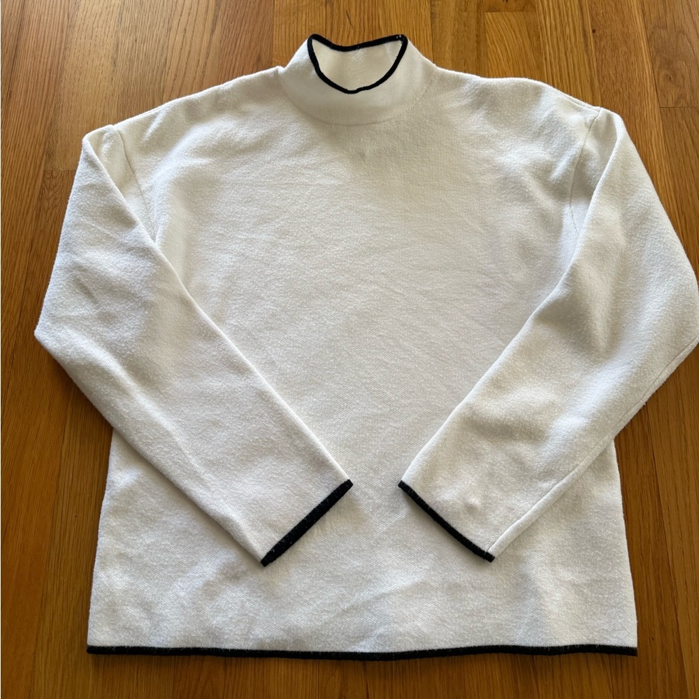 Anthropologie White Mock Neck Sweater with Dark Trim